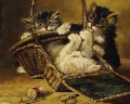 chatons dans un panier Alfred Brunel de Neuville